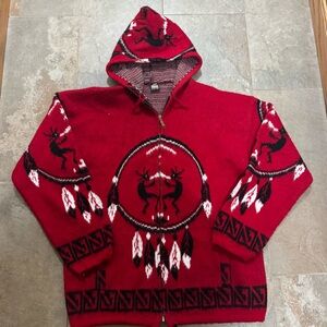 Imbay Inca Kokopelli Dreamcatcher Hooded Zip Sweater XL Red Tribal